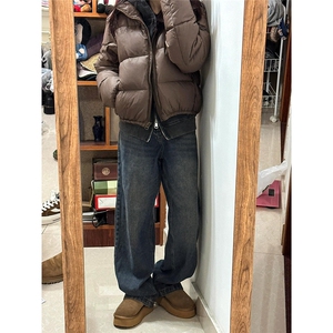 水洗做旧宽松直筒牛仔裤男女显高百搭休闲阔腿长裤潮流NZ8822图片