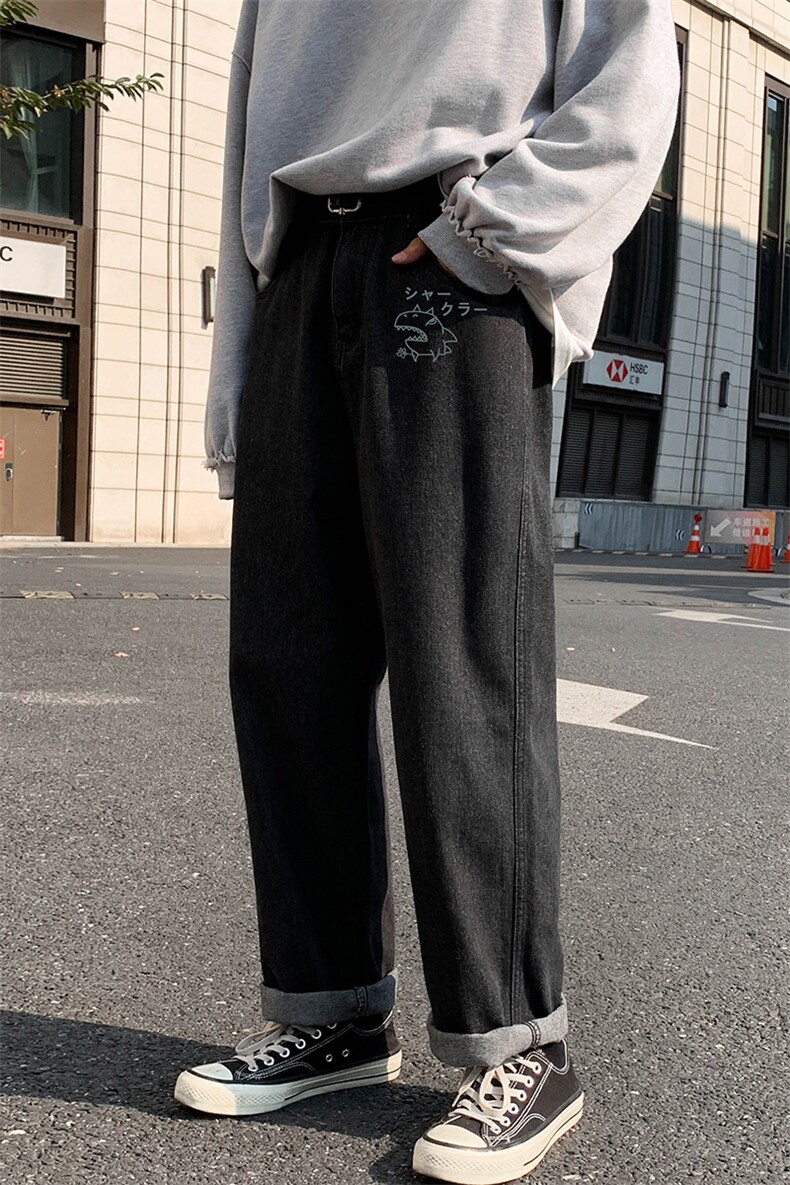 NK44092-P38 直筒牛仔裤男士大码宽松九分裤男休闲长裤子男图片