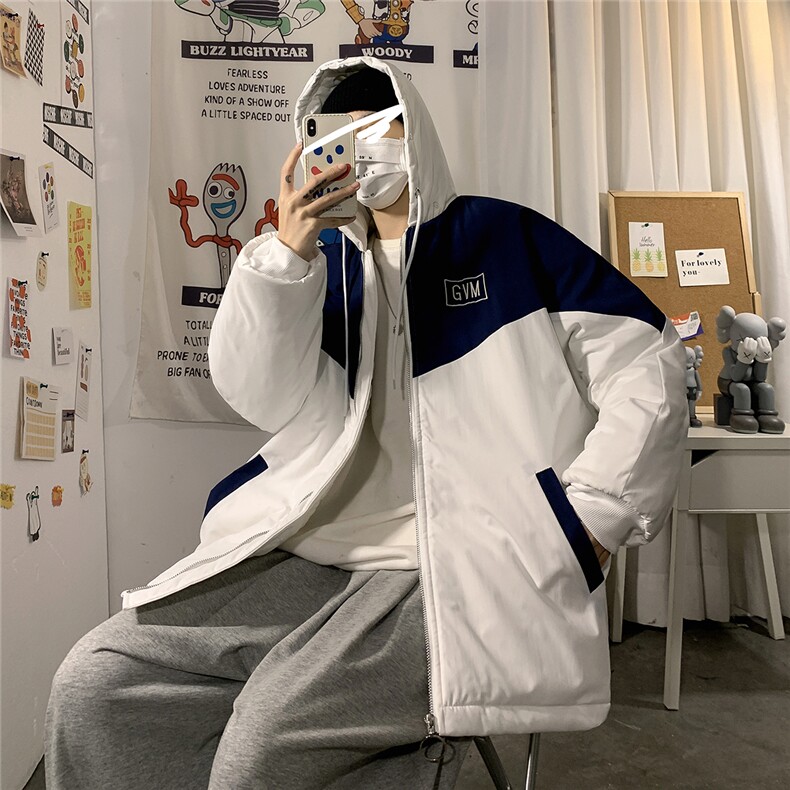 1港风连帽宽松休闲拉链时尚大码M-5XL情侣棉服外套男7786P60控98，男装棉衣，星座226-2