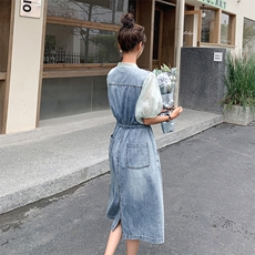 时尚显瘦夏季牛仔连衣裙中长款女气质百搭宽松显高裙子，女装连衣裙，秋水欣儿