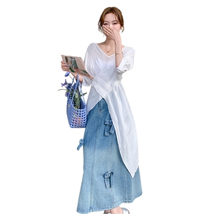 2025夏新款设计感小众上衣半身裙两件套女韩版松弛感洋气时尚套装图片