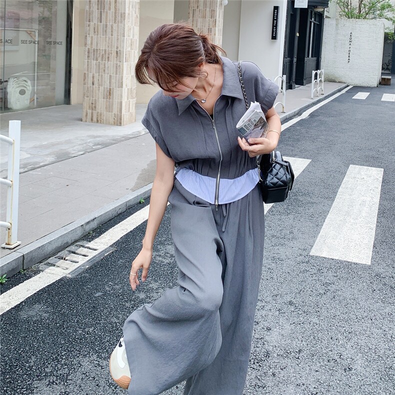 休闲工装灰色上衣阔腿裤套装女夏季大方得体穿搭松弛感两件套爆款,女装套装/套裙,2C057