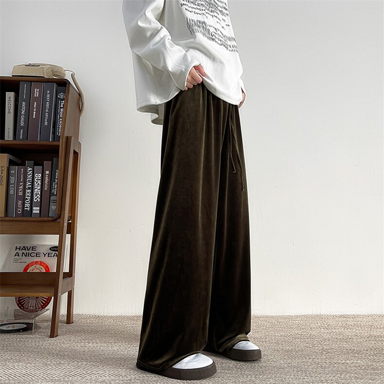8XL-M加绒美拉德宽松金丝绒阔腿裤垂感拖地裤K993P55加绒65控78,男装休闲裤,电商D206-1