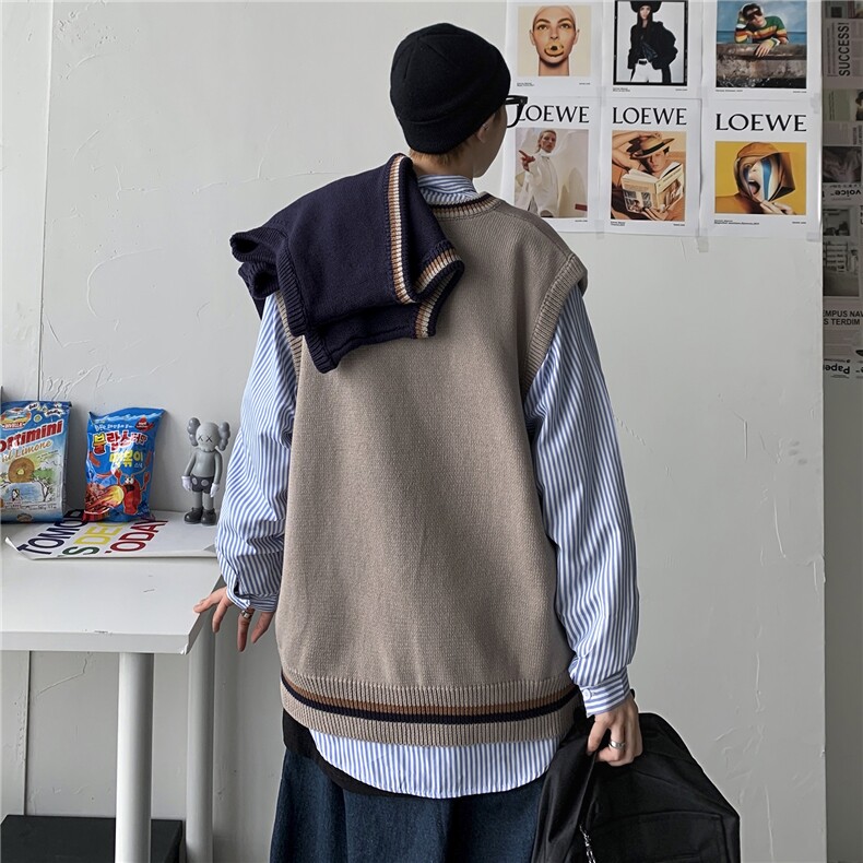 秋冬港风加厚针织衫V领毛衣马甲背心JKDK学院风制服男女W09/P55，男装针织衫/毛衣，钱塘713