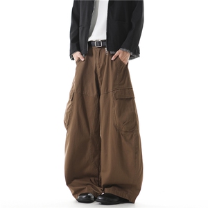 美式复古水洗多口袋休闲裤男女街头潮流宽松直筒阔腿褶皱工装长裤,白色运动裤搭配什么包包图片
