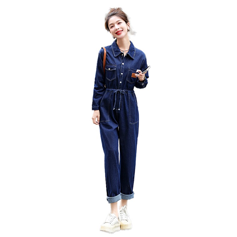 工装牛仔连体裤女2024年春秋季新款小个子时尚高腰显瘦连衣裤,女装连体裤,E百度