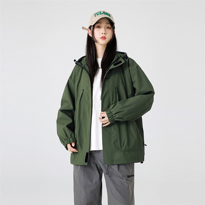 冲锋衣男女秋季中性潮流连帽刺绣外套学院风青年A266-JK8011-P45图片