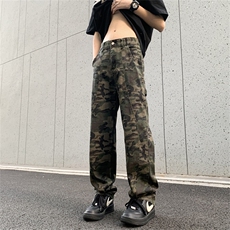 夏款男牛仔裤迷彩工装织带宽松直筒休闲长裤NK170P50，男装牛仔裤，星座1013-1