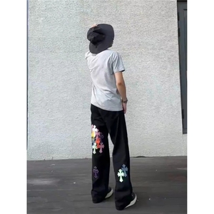 美式牛仔裤子男高街ins潮牌卫裤潮运动阔腿老爹裤RK3225-P51图片