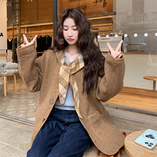 大货已出!现货!高级感复古撞色连帽双面毛呢外套6881-P185-K278，女装毛呢外套，2D034