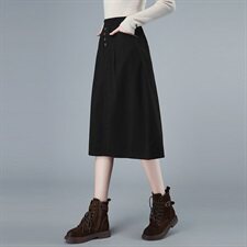 加厚纯棉半身裙秋冬休闲显瘦中长款高腰A字裙，女装半身裙，秋牧寒烟