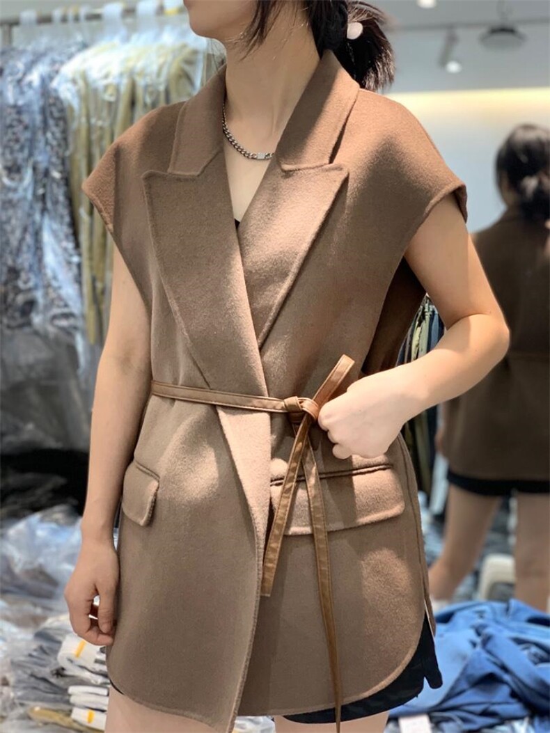 2022新款配腰带休闲百搭羊毛双面呢马甲,女装马甲,L·H·X