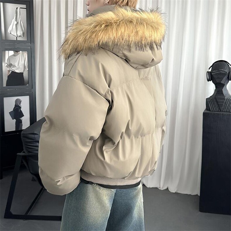 现货三防重磅硬挺boxy短款羽绒棉衣座山雕大毛毛领PU皮棉服外套冬,男装棉衣,电商A443