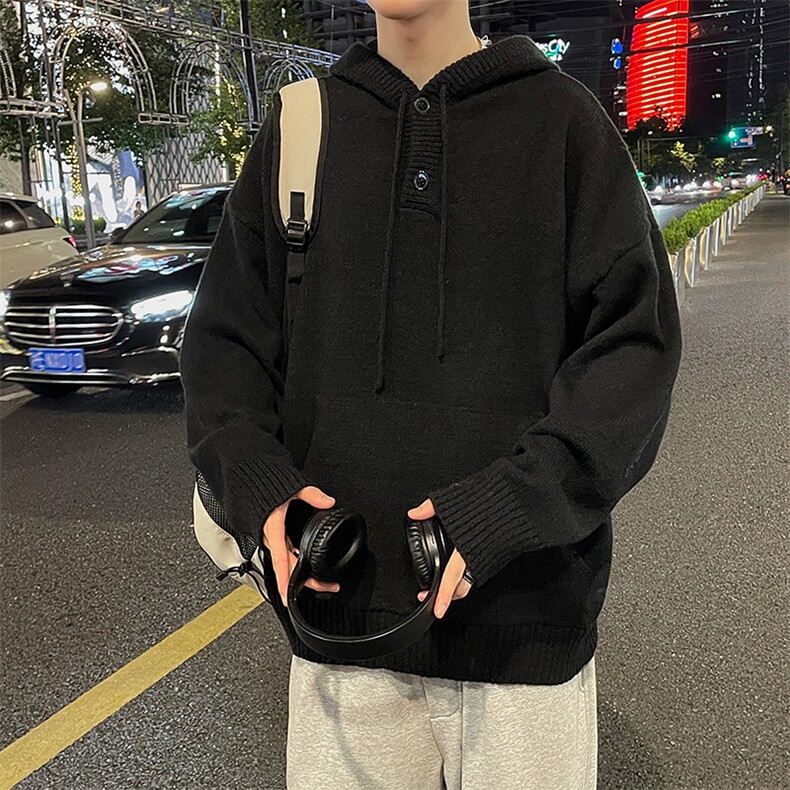 秋冬日系复古宽松连帽毛衣男女情侣休闲百搭套头针织衫外套潮,男装针织衫/毛衣,星座410-7