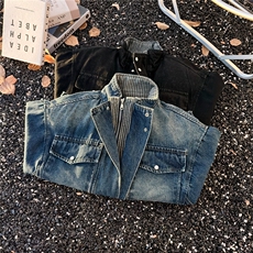 美式复古水洗做旧工设计感假两件牛仔外套夹克100-1-JK864-P85，男装工装外套，星座1001-1