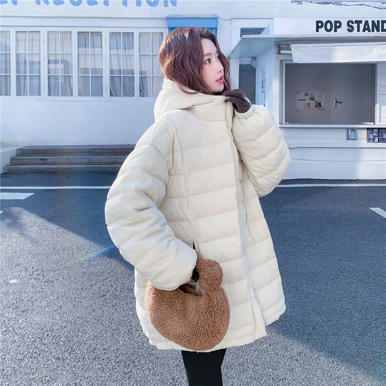 连帽云朵泡芙90白鸭绒羽绒服女装2025冬季新款中长款宽松保暖外套,女装羽绒服,2B187