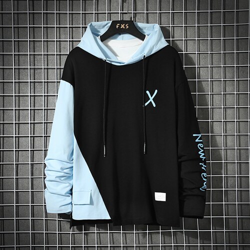 7XL~M 外贸2023秋季新款连帽拼接撞色卫衣外套男大码胖子控价78图片
