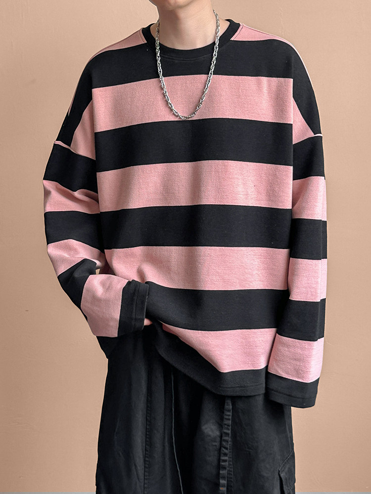 秋季现货高品质潮牌卫衣98.4%棉粉色条纹上衣宽松A351-AW2514-P75,男装卫衣,电商A351