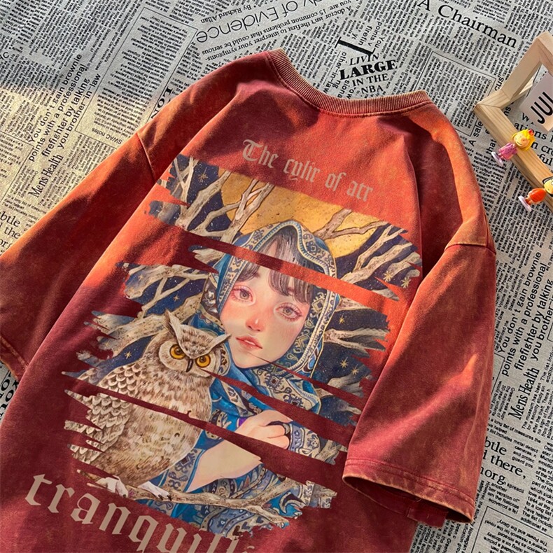 2025年夏季复古水洗T恤做旧重磅力推XZ517A-BK1183P38，男装T恤，星座517A