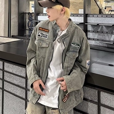 设计感水洗刺绣牛仔外套男春秋高街工装立领机车夹克W055-P75，男装工装外套，星座1001-1