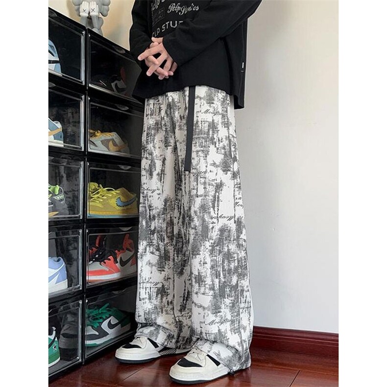 美式高街设计感脏脏阔腿裤情侣款春秋冬宽松卫裤直筒显高休闲长裤,男装休闲裤,星座1210-1