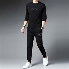 春秋季时尚圆领套装男休闲运动服中青年长袖印花T恤两件套男装，男装休闲套装，电商B212（原钱塘6029）