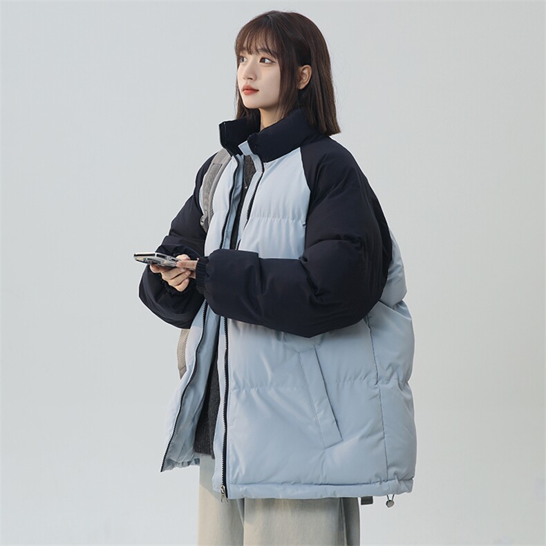 得物二开拼接色棉衣拉链撞色棉袄男女生情侣立领A177-M718-P48,男装棉衣,电商A177
