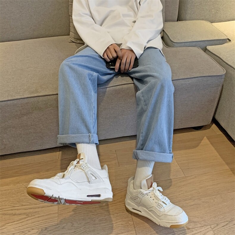 格子牛仔裤男直筒宽松复古拖地长裤高街ins潮牌阔腿裤子7066-p40,男装牛仔裤,星座1008