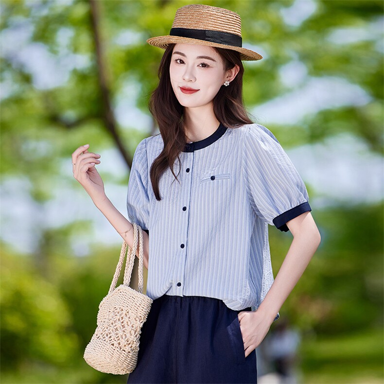 棉麻女夏季2025新款大方得体穿搭一整套短袖衬衫休闲裤,女装衬衫,靓衣阁