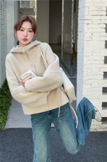 双面羊毛呢大衣短款夹克1C045-H309P255K378，女装毛呢外套，红龙果