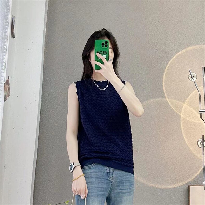 套头纯色圆领无袖时尚气质2024年夏季针织衫,女装背心吊带,鹏源羊绒