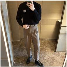 翻领套头毛衣男秋冬款潮流时尚韩版百搭休闲拼接针织衫上衣潮，男装针织衫/毛衣，星座516A