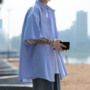 细条纹衬衫男短袖韩版潮流帅气2026夏季新款ins宽松外套CY305-P28图片