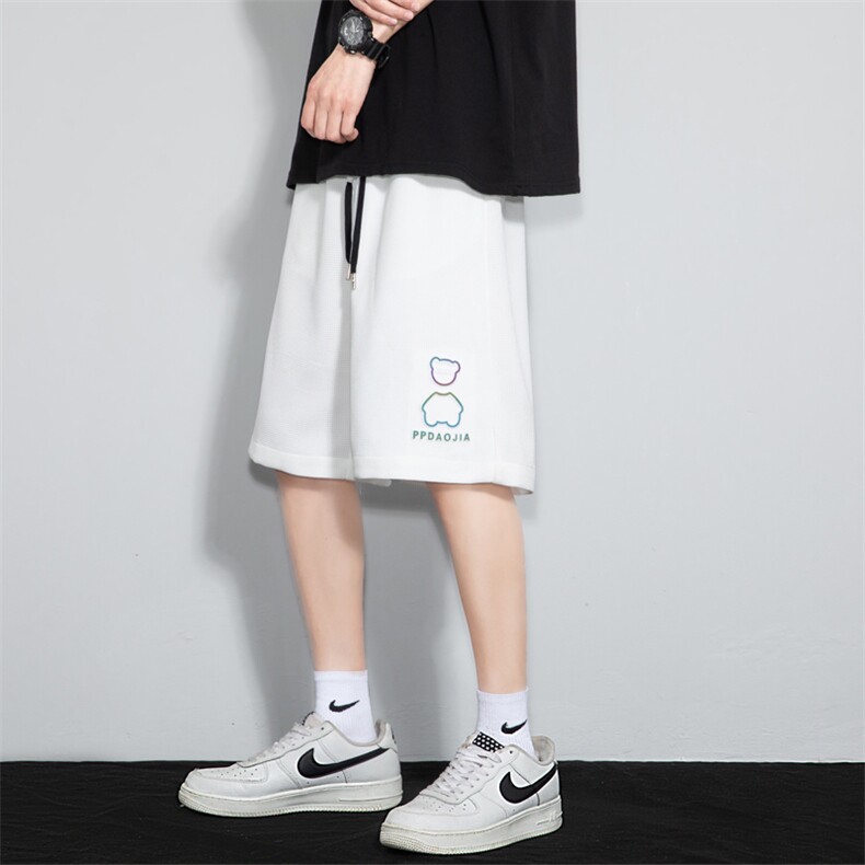 2023夏华夫格灰墙风钢印反光炫彩小熊男休闲五分短裤DK28637-P28,男装休闲裤,电商A082