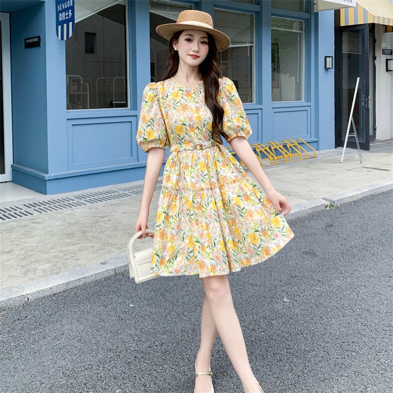 《新品现货》时尚收腰小个子碎花连衣裙，女装连衣裙，MQ