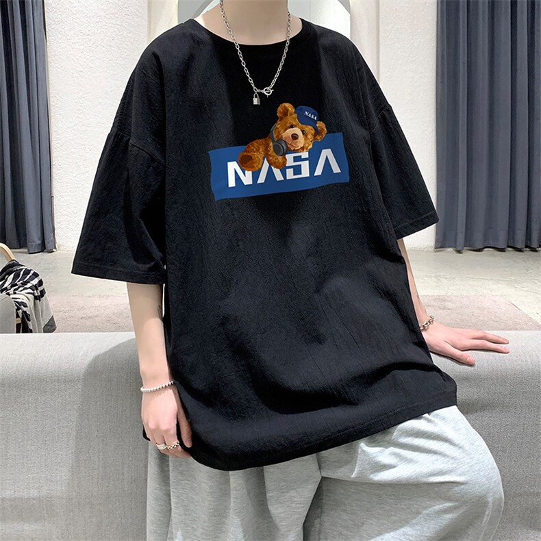 YT26247-P30NASA亚短袖t恤男大码五分袖男宽松七分袖港风模特,男装T恤,电商A040