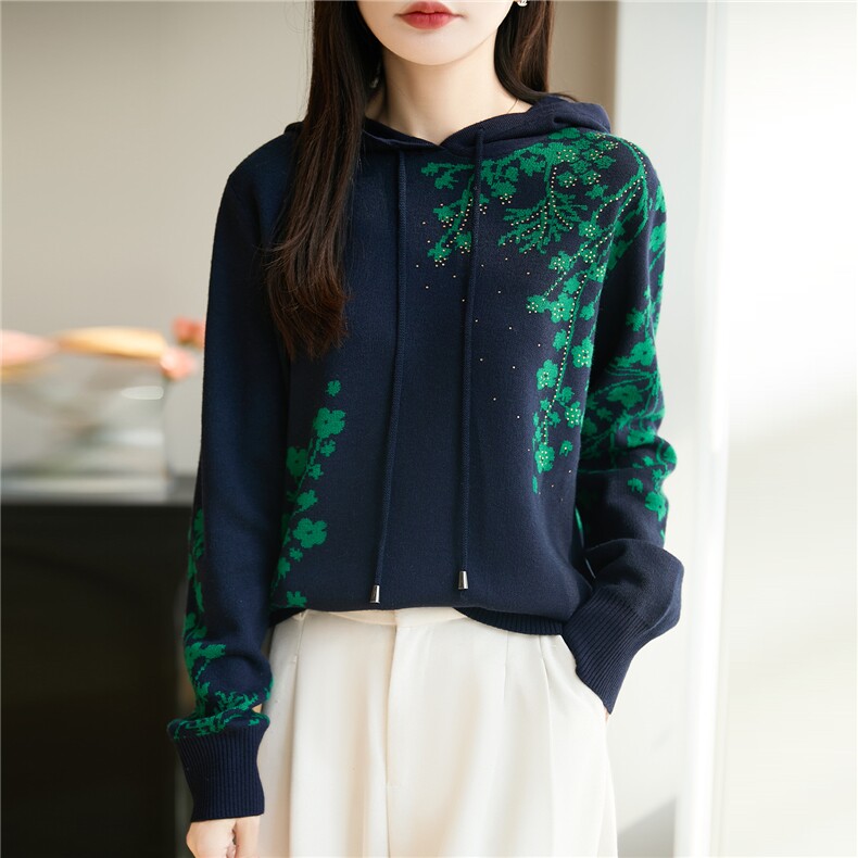 2025年秋季时尚百搭通勤简约休闲连帽针织衫，女装针织衫/毛衣，唐诺