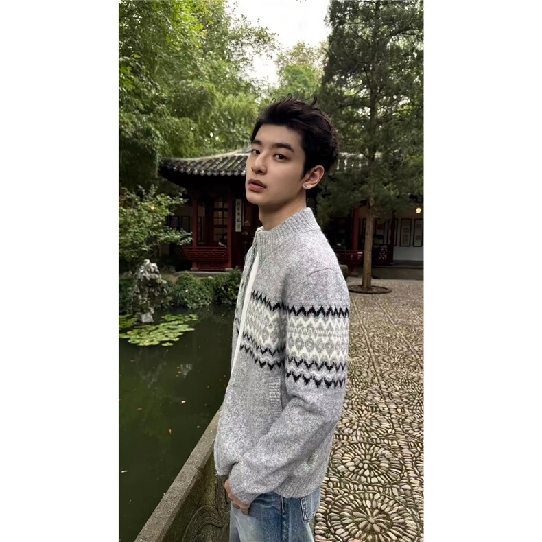 费尔岛立领毛衣开衫外套男秋冬针织衫M03-P70,男装针织衫/毛衣,星座208-5