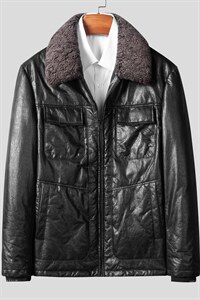 W21130海宁皮衣男头层牛皮白鸭绒羽绒服短款翻领皮夹克冬P780，男装皮衣，电商B360