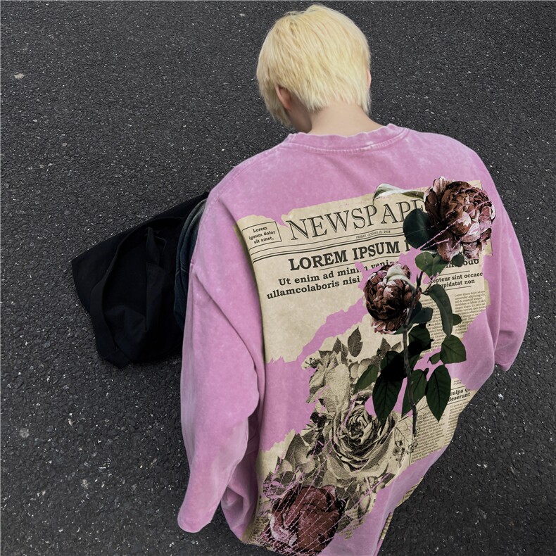 重磅美式复古玫瑰海报水洗做旧磨破工艺短袖XZ301B-JB4203-P40,男装T恤,星座301B