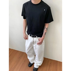美式高街复古丹宁白色阔腿弯刀牛仔裤男百搭宽松垂感百搭休闲裤子，男装牛仔裤，四季星座505