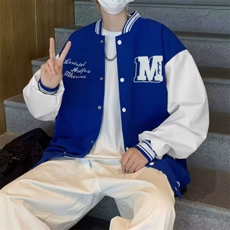 春秋季新款男士棒球服拼皮时尚夹克百搭情侣款美式外套504/P54,男装夹克,星座506