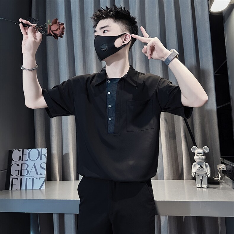 短袖衬衫男痞帅潮牌高级感宽松社会小伙301C-CS16-P58控78,男装T恤,星座301C（原B323）