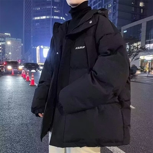 新款棉衣男冬季防水棉袄连帽青少年宽松上衣外套潮牌面包服,冬季长棉袄搭配图片
