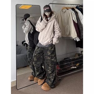 现货高品质美式高街冬季重磅硬挺短款座山雕毛领棉衣男女加厚外套图片