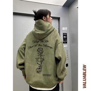 麂皮绒连帽卫衣直播品质重磅400克玫瑰花印花JL7126-P45控78