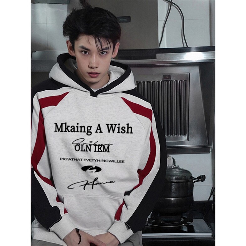 抖音得物供货提供视频秋冬重磅美式宽松接拼连帽卫衣3238，男装卫衣，电商A486