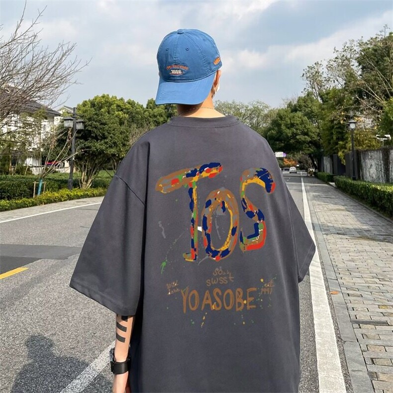wassuphappy重磅纯棉短袖t恤男夏季美式潮流情侣宽松五分袖体恤,男装T恤,星座218-1（原230）