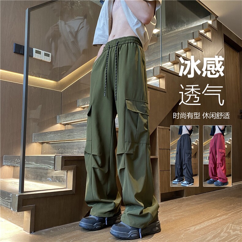 抖音品质夏季新款工装口袋褶皱宽松冰丝裤B315-K24180-特P35控68，男装工装外套，电商B315