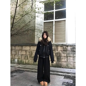 现货重磅boxy短款棉衣座山雕大毛毛领男女棉服水洗工装厚外套图片